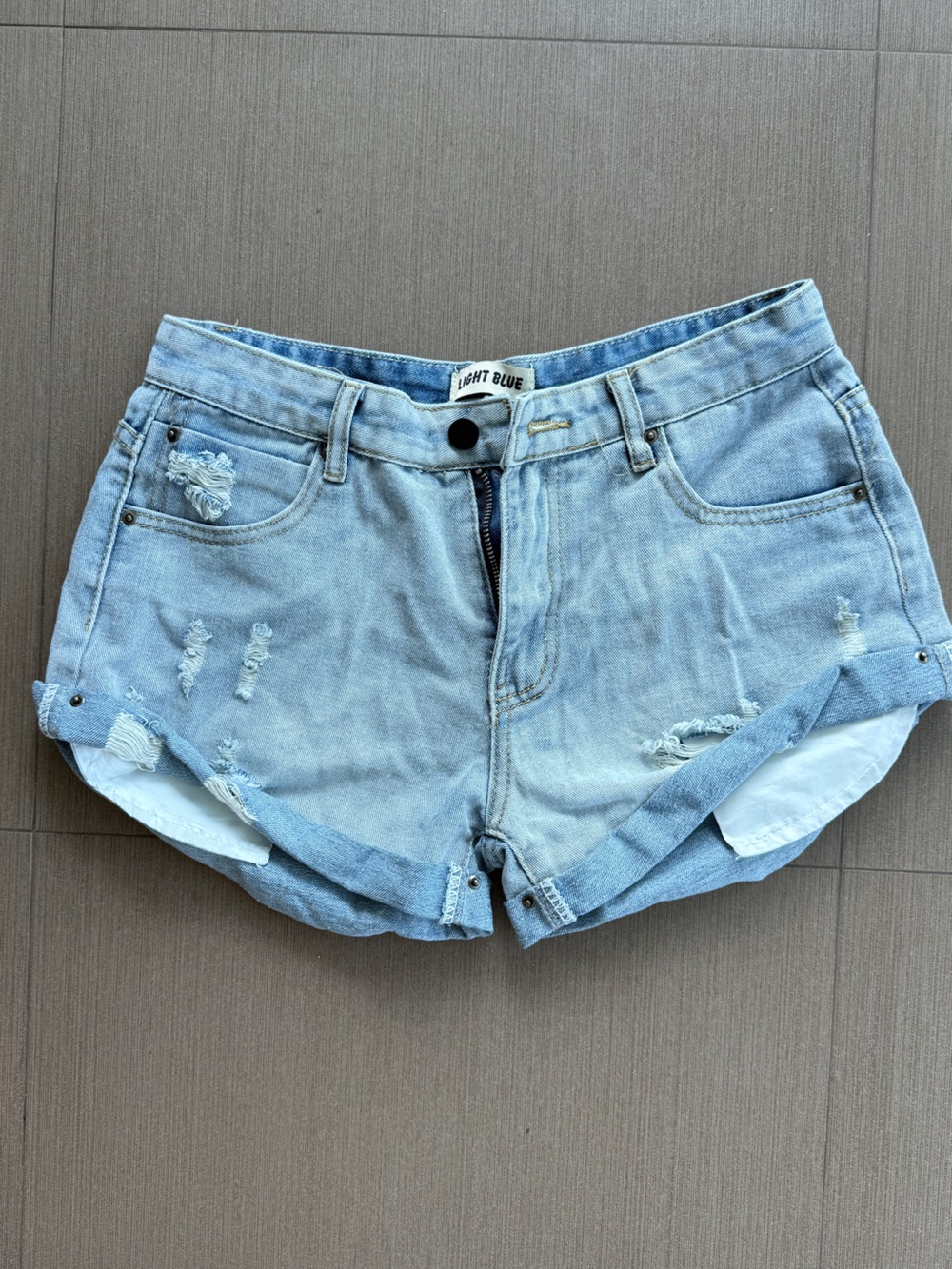 Light Blue Distressed Denim Women’s Shorts - Y2K vibe